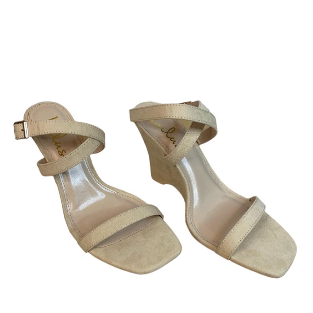 Lulus Saydee Natural Tan Suede Wedge Sandals NWOT